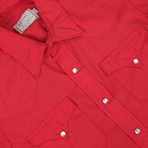 Vintage H Bar C Shirt Mens Medium Red Western Cowboy Pearl Snap Long Sleeve USA